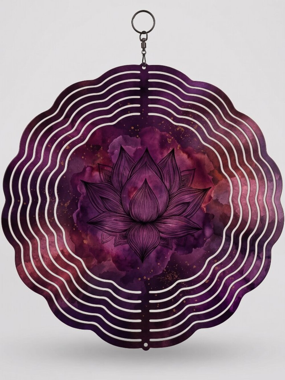 10" Colorful Lotus Flower Kinetic Wind Spinner - Purple Metal Hanging Yard Decor